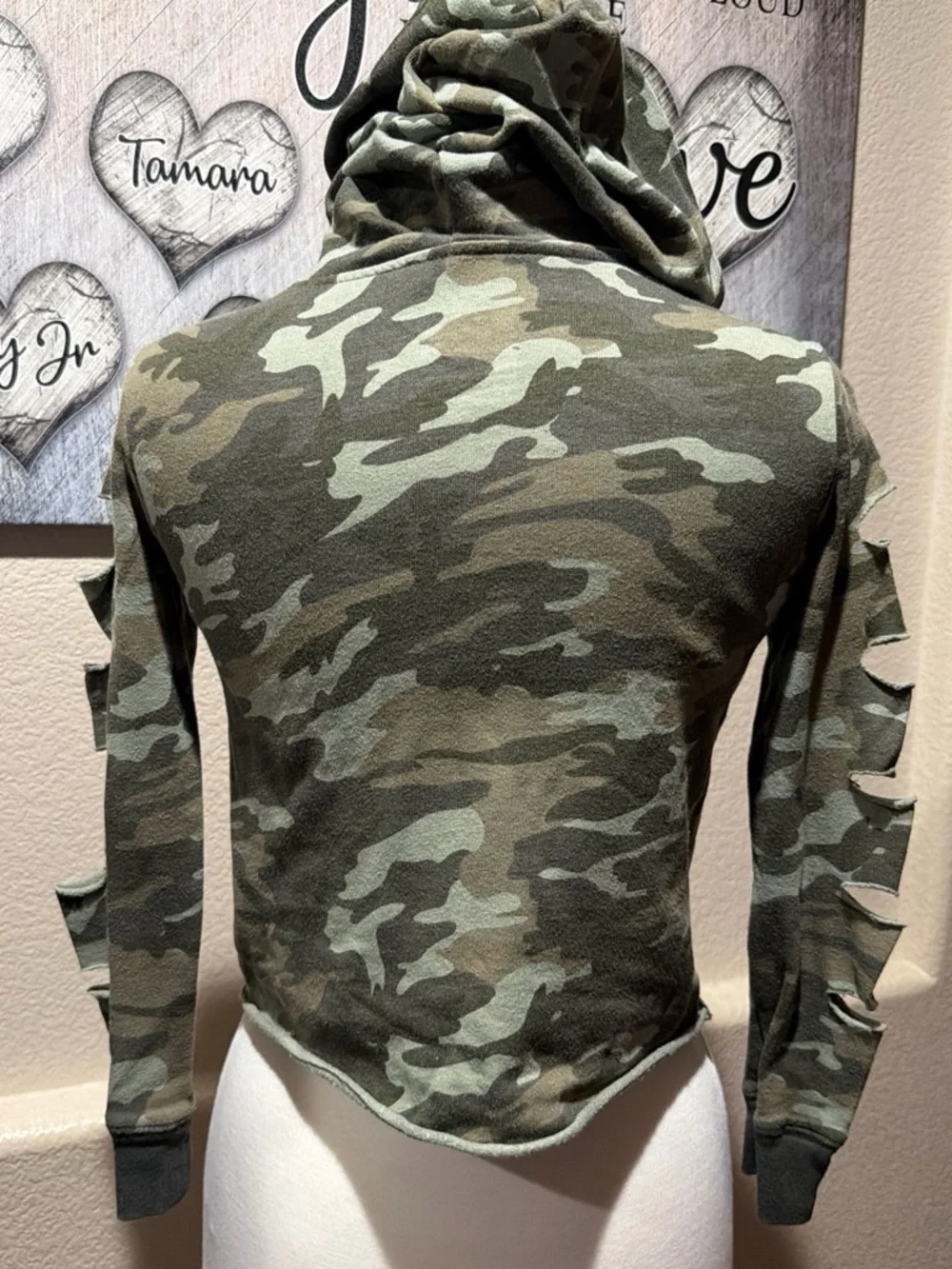 Justice Girls Camo Hooded Cropped Top in Olive & Sage